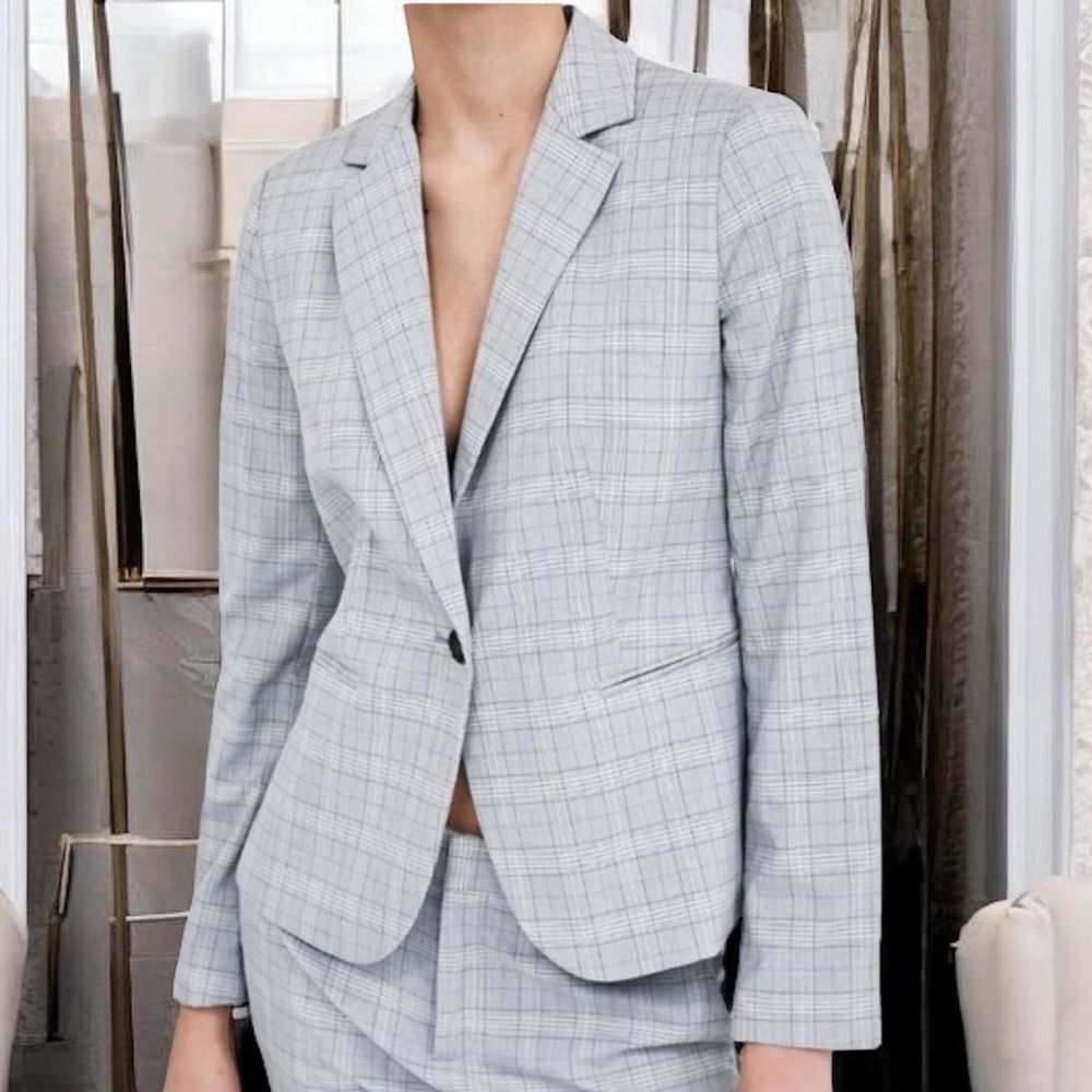 Zara Basics Gray Blazer Plaid/Checkered Tailored Fit Size 2 - Picture 8 of 8